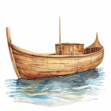 recommend clip art: Artistic watercolor clipart of Noahs Ark on calm waters single object