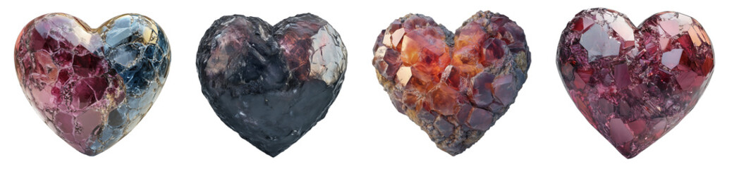 Set of 3d 3D-rendered mineral heart