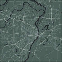 Map of St. Louis in Missouri in a smooth dark style. Contains layered vector with roads water, parks, etc.