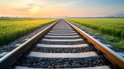 Obraz premium A Train Traveling Along Tracks Through Lush Greenery