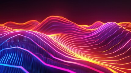 Abstract background of colorful neon wavy lines glowing in the dark AI generated image