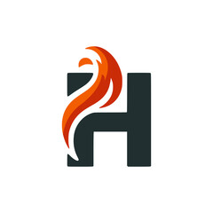 letter H with fire logo vector illustration template design