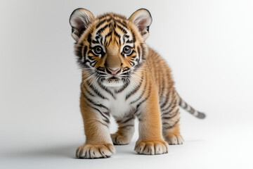 Obraz premium Tiger Cub Young tiger cub standing confidently on a white background.