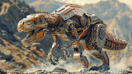 Futuristic robot dinosaur with roaring sound effects AI generated images