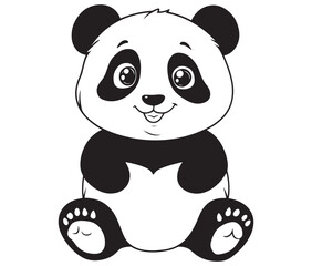 Panda bear with bamboo, Silhouette panda vector, Smile sitting panda