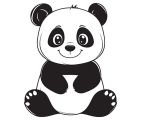 Panda bear with bamboo, Silhouette panda vector, Smile sitting panda