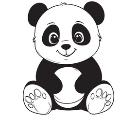 Panda bear with bamboo, Silhouette panda vector, Smile sitting panda