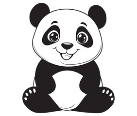 Panda bear with bamboo, Silhouette panda vector, Smile sitting panda