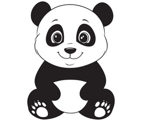 Panda bear with bamboo, Silhouette panda vector, Smile sitting panda