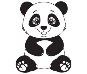 Panda bear with bamboo, Silhouette panda vector, Smile sitting panda