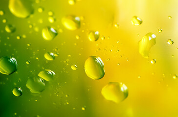 Oil droplets on water yellow background