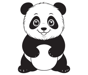 Panda bear with bamboo, Silhouette panda vector, Smile sitting panda