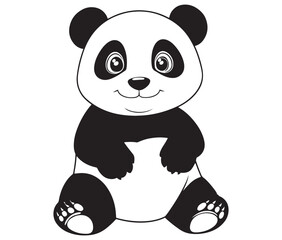 Panda bear with bamboo, Silhouette panda vector, Smile sitting panda