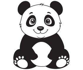 Panda bear with bamboo, Silhouette panda vector, Smile sitting panda