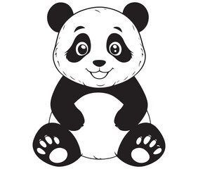 Panda bear with bamboo, Silhouette panda vector, Smile sitting panda