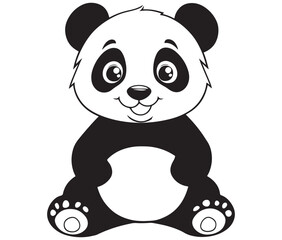 Fototapeta premium Panda bear with bamboo, Silhouette panda vector, Smile sitting panda