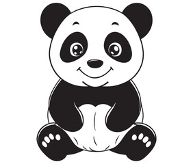Fototapeta premium Panda bear with bamboo, Silhouette panda vector, Smile sitting panda