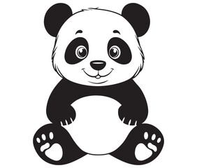Panda bear with bamboo, Silhouette panda vector, Smile sitting panda