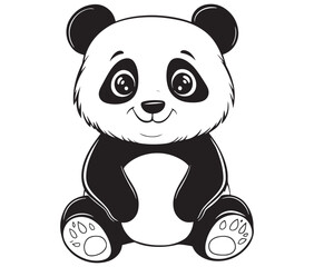 Panda bear with bamboo, Silhouette panda vector, Smile sitting panda