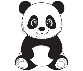 Panda bear with bamboo, Silhouette panda vector, Smile sitting panda