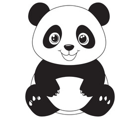 Panda bear with bamboo, Silhouette panda vector, Smile sitting panda