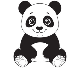 Panda bear with bamboo, Silhouette panda vector, Smile sitting panda