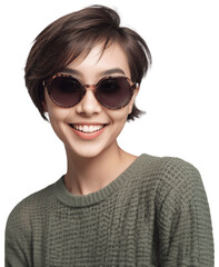 Fototapeta premium smiling beautiful short hair woman in sunglasses isolated on transparent background