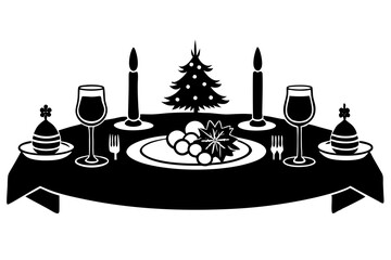 Christmas Table Settings with white background