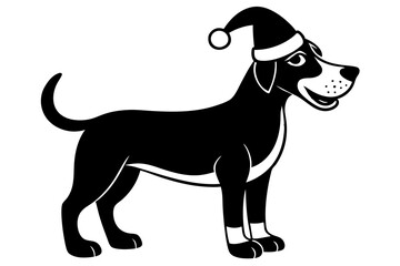 Christmas Santa Hat cartoon dog white background