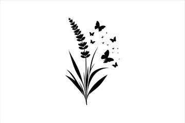 Silhouette Of The Lavender Plants. Minimalist and Simple Lavender Silhouette Vector.