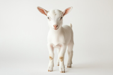 Fototapeta premium Baby Goat Standing A baby goat standing on a plain background, looking directly at the camera.