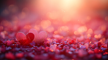 Hearts scattering gracefully across a soft gradient background, embodying a dreamy and romantic atmosphere. Ideal for conveying affection and romance, perfect for invitations or heartfelt messages.