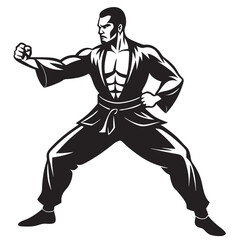 Kung fu man silhouette vector illustration on a white background