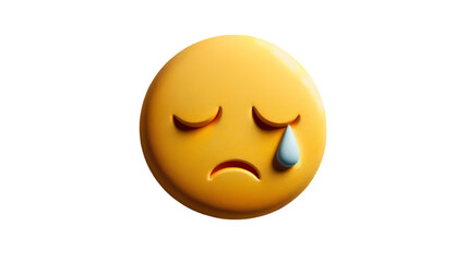 Fototapeta premium Sad Crying Emoji with Single Tear, Representing Sorrow, Sadness, and Disappointment in a Simple and Emotionally Expressive Yellow Cartoon Style Illustration