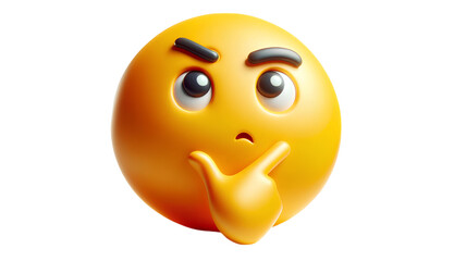 Thinking Emoji with Pensive Expression, Representing Deep Thought, Curiosity, or Contemplation in a Bright Yellow Cartoon Style Illustration