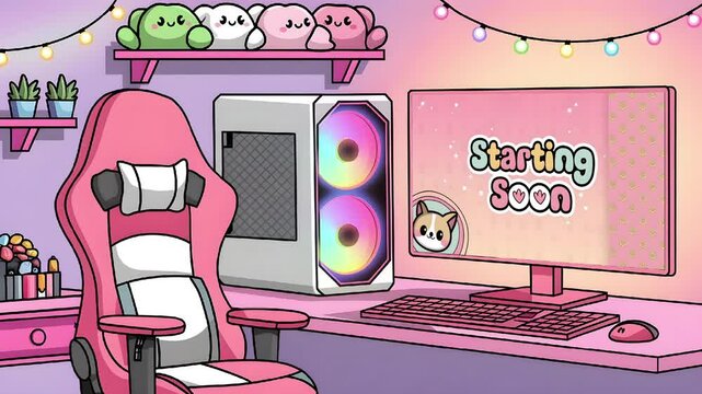 kawaii gaming room design for streamer starting soon screen