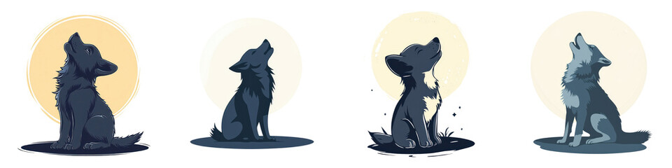 Silhouetted wolf howling at the dramatic full moon in the night sky creating a mystical primal and haunting atmosphere  The wolf s figure stands tall and proud its howl echoing through the wilderness