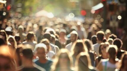 Obraz premium Crowded urban street scene with diverse faces representing various age groups and ethnicities, symbolizing demographic diversity and multiculturalism, with ample copy space for text or design elements