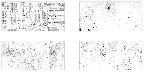 Background of cracks, scuffs, chips, stains, ink spots, lines. Dark design, Grunge black and white pattern. Monochrome particles abstract texture.