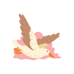 Cute Albatross Bird Animal Flying Free Flapping Wings with Cloud in Bright Sky