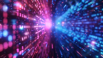 Obraz premium Abstract Digital Tunnel with Glowing Binary Code
