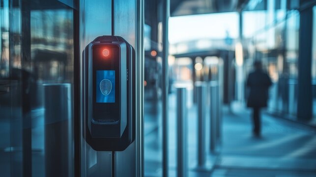 A biometric scanner at the entrance to a secure facility, integrating physical and digital security measures