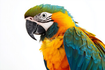 Fototapeta premium Blue-and-Yellow Macaw A blue-and-yellow macaw with a striking beak and colorful plumage.
