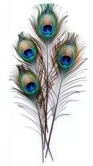 Obraz premium Vibrant Peacock Feathers Display with Intricate Patterns and Rich Colors on White Background