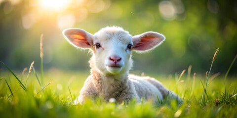 Obraz premium Soft and gentle lamb in a peaceful meadow , gentle, sheep, animal, wool, farm, pasture, cute, young, livestock, fluffy