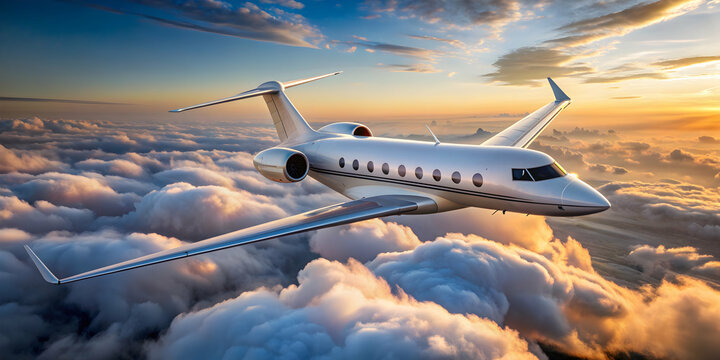 Luxurious Gulfstream Aerospace G550 business jet flying in the sky, luxury, private, aircraft, plane, travel, aviation