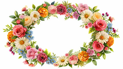 Fototapeta premium of a beautiful flower wreath frame, Floral, wreath, frame, flowers, decorative, nature, botanical, design, decoration, spring