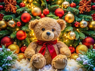 Cozy Christmas Bear Wallpaper Featuring Festive Decorations and Winter Wonderland Backgrounds