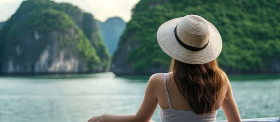 Fototapeta premium Woman Enjoying the View of a Tranquil Bay