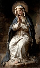 Sacred icon: Portrait of St. Mary capturing the divine serenity and grace of the revered figure, embodying spiritual symbolism and artistic reverence in a timeless depiction of holiness.